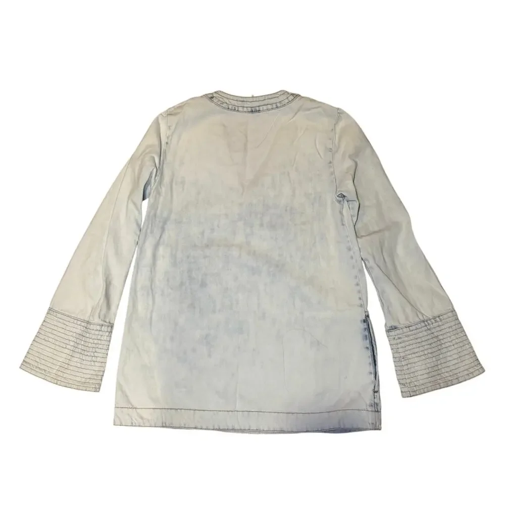 Free People Tunic Top XS White Acid Wash Boho Long Sleeve Oversized Shirt - Picture 6 of 6